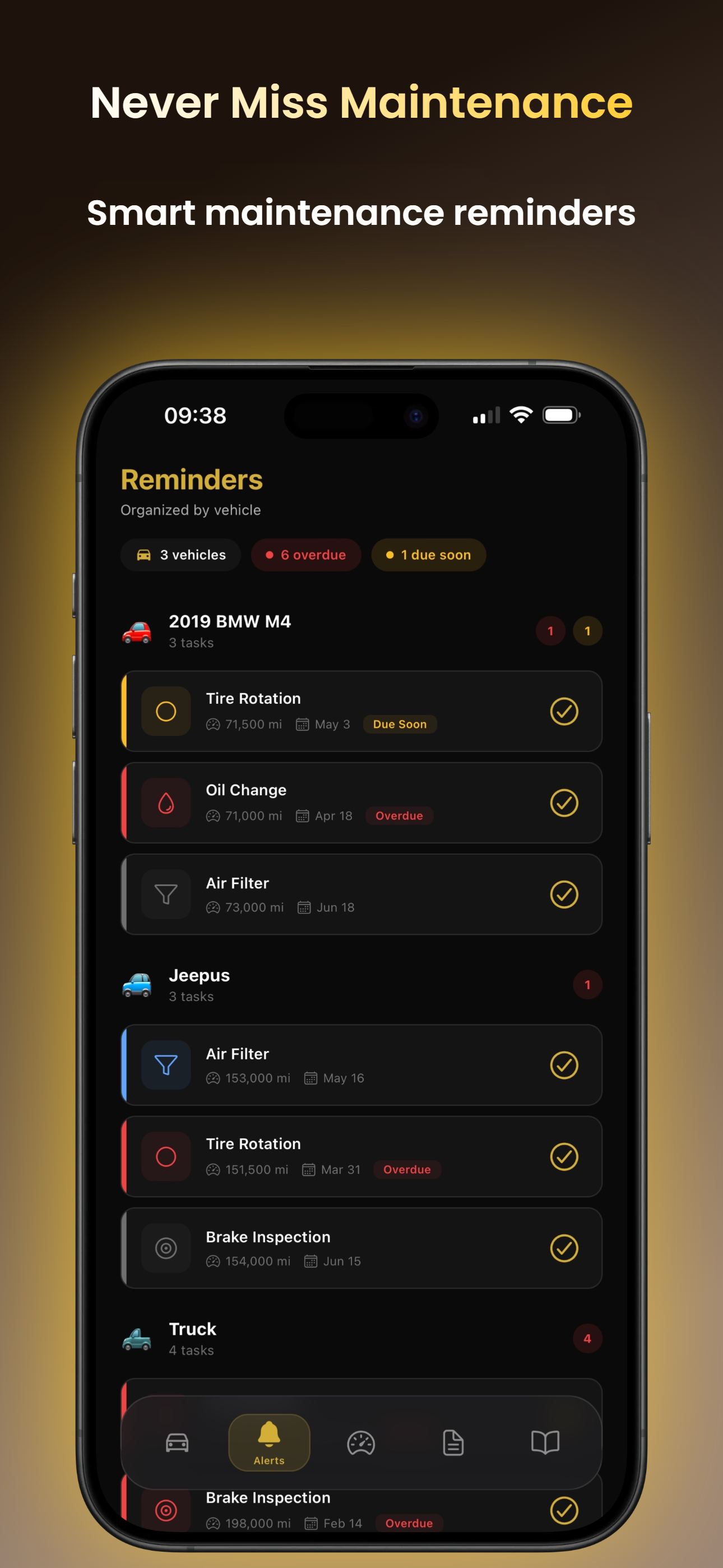 AutoVault reminders - maintenance alerts by vehicle